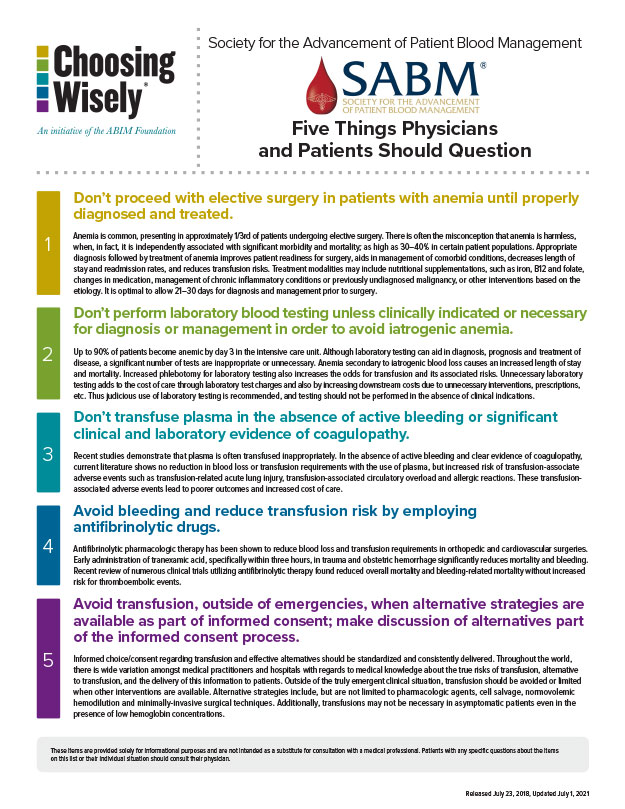 Choosing Wisely® Five Things Physicians and Patients Should Question